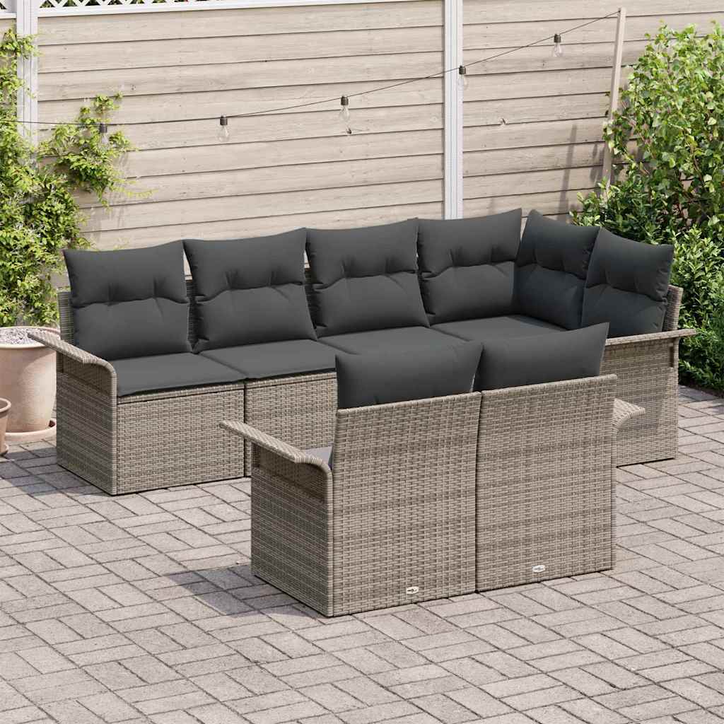 Tuin Sofa Set met kussen met opslag 7 pcs Grijs Poly riet is nu te koop bij PeponiXL, paradijselijk wonen!