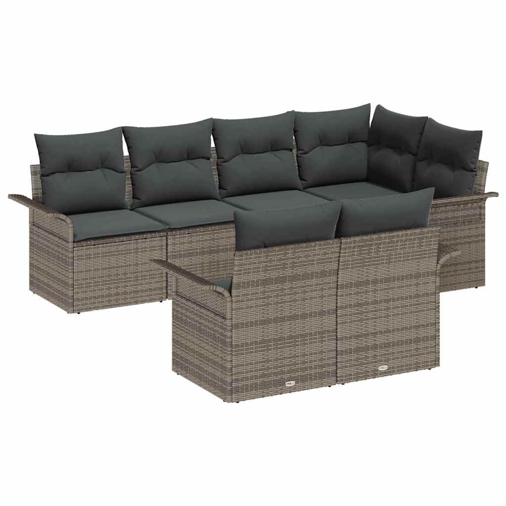 Tuin Sofa Set met kussen met opslag 7 pcs Grijs Poly riet is nu te koop bij PeponiXL, paradijselijk wonen!
