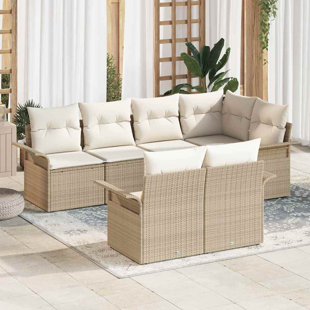 Tuin Sofa Set met kussen met opslag 7 pcs Beige Poly riet is nu te koop bij PeponiXL, paradijselijk wonen!