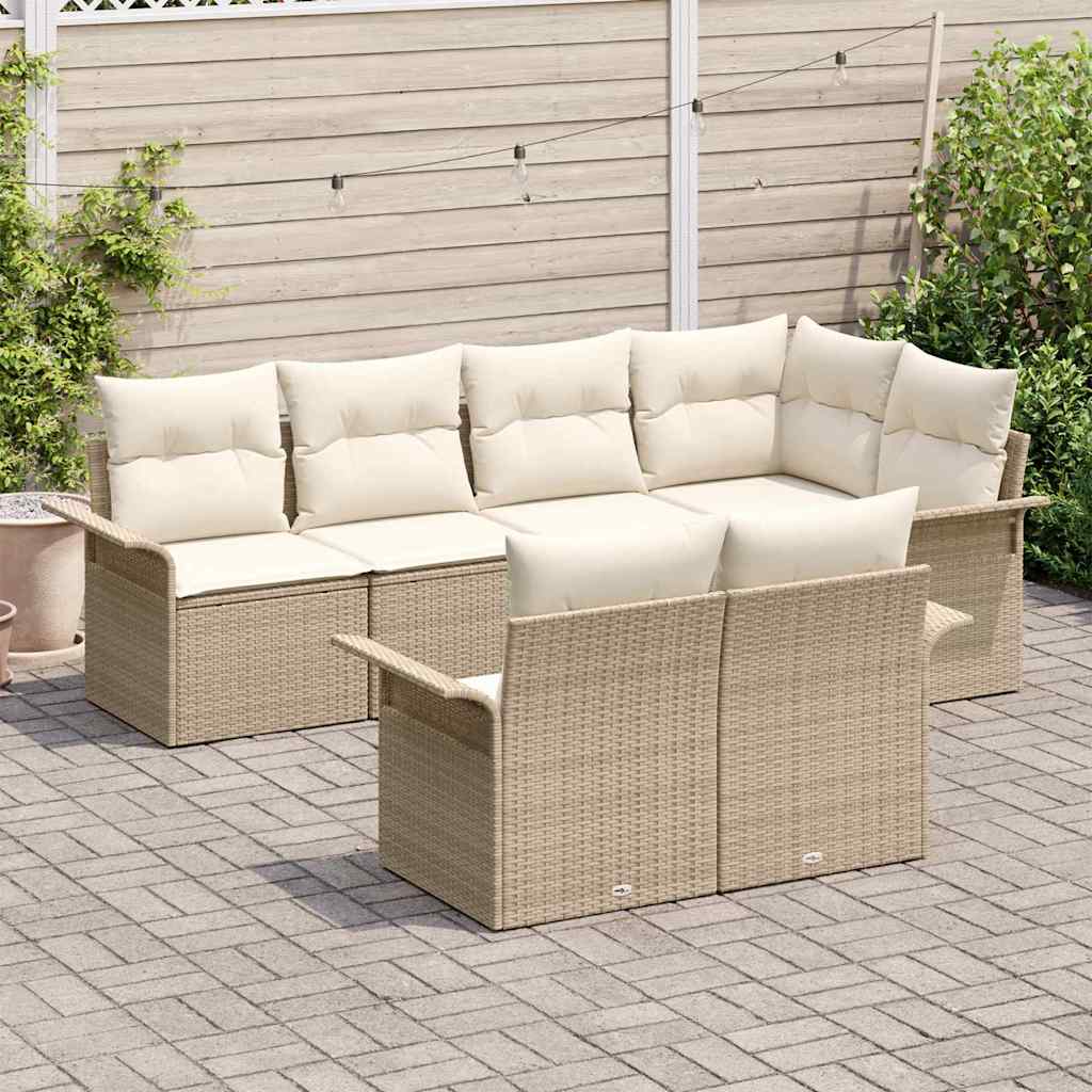 Tuin Sofa Set met kussen met opslag 7 pcs Beige Poly riet is nu te koop bij PeponiXL, paradijselijk wonen!