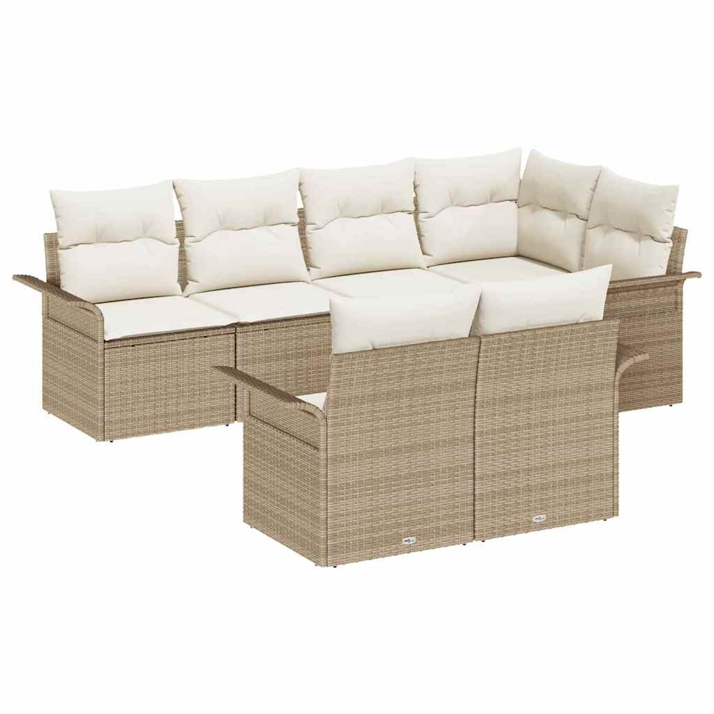 Tuin Sofa Set met kussen met opslag 7 pcs Beige Poly riet is nu te koop bij PeponiXL, paradijselijk wonen!