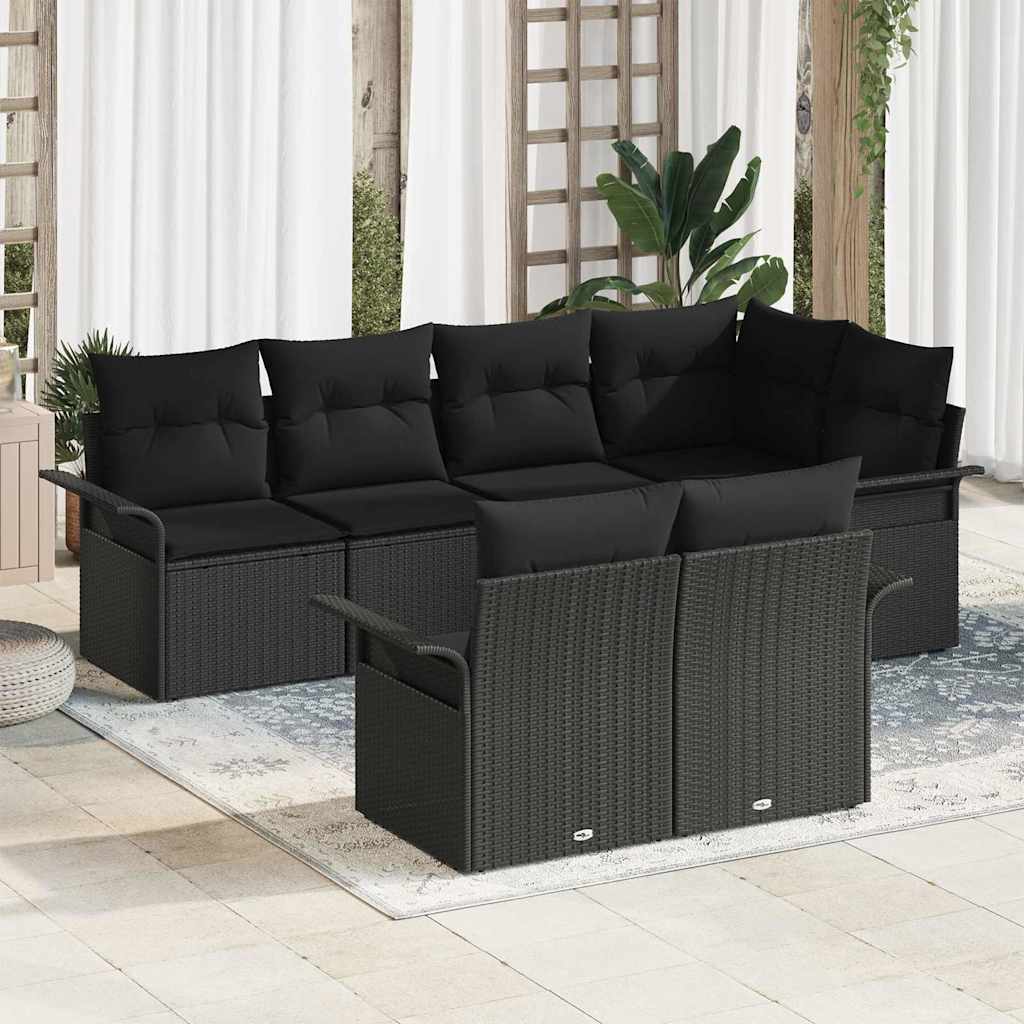 Tuin Sofa Set met kussen met opslag 7 pcs Zwart Poly riet is nu te koop bij PeponiXL, paradijselijk wonen!