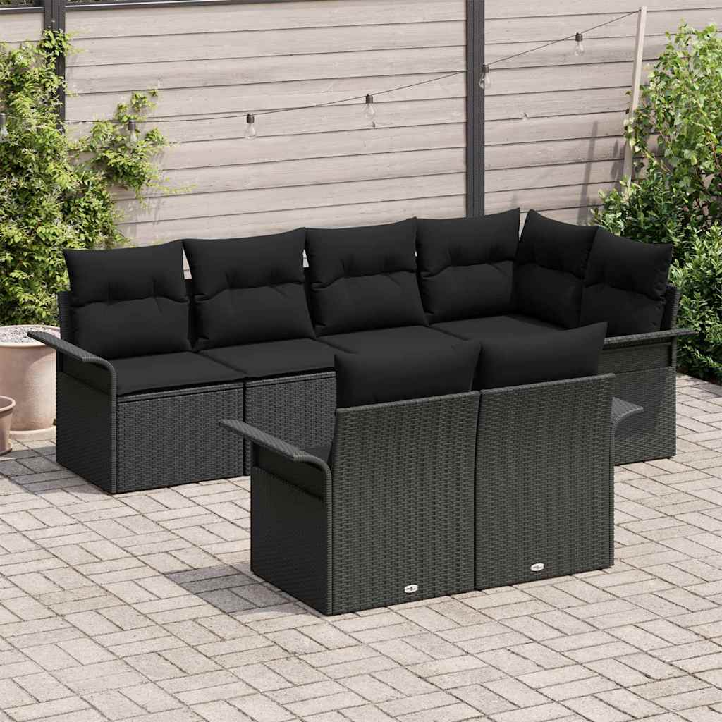 Tuin Sofa Set met kussen met opslag 7 pcs Zwart Poly riet is nu te koop bij PeponiXL, paradijselijk wonen!