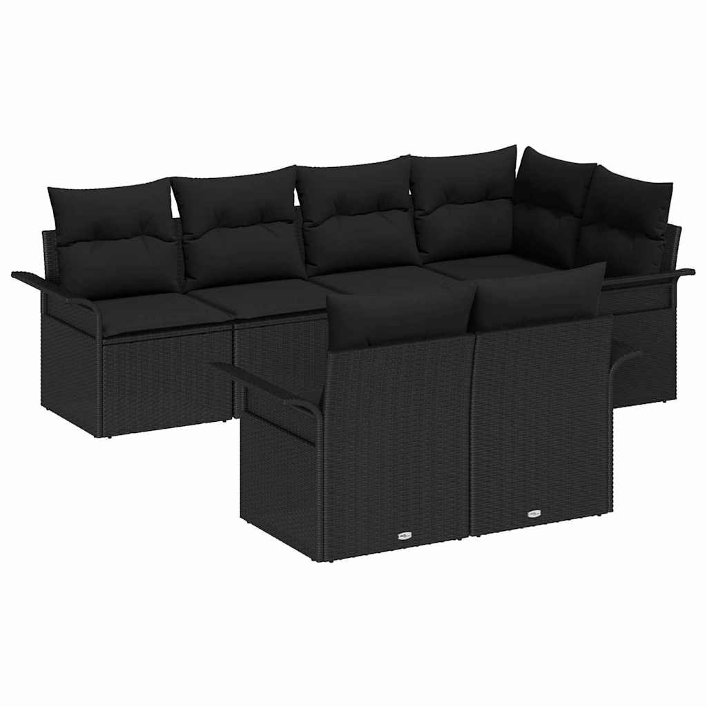 Tuin Sofa Set met kussen met opslag 7 pcs Zwart Poly riet is nu te koop bij PeponiXL, paradijselijk wonen!