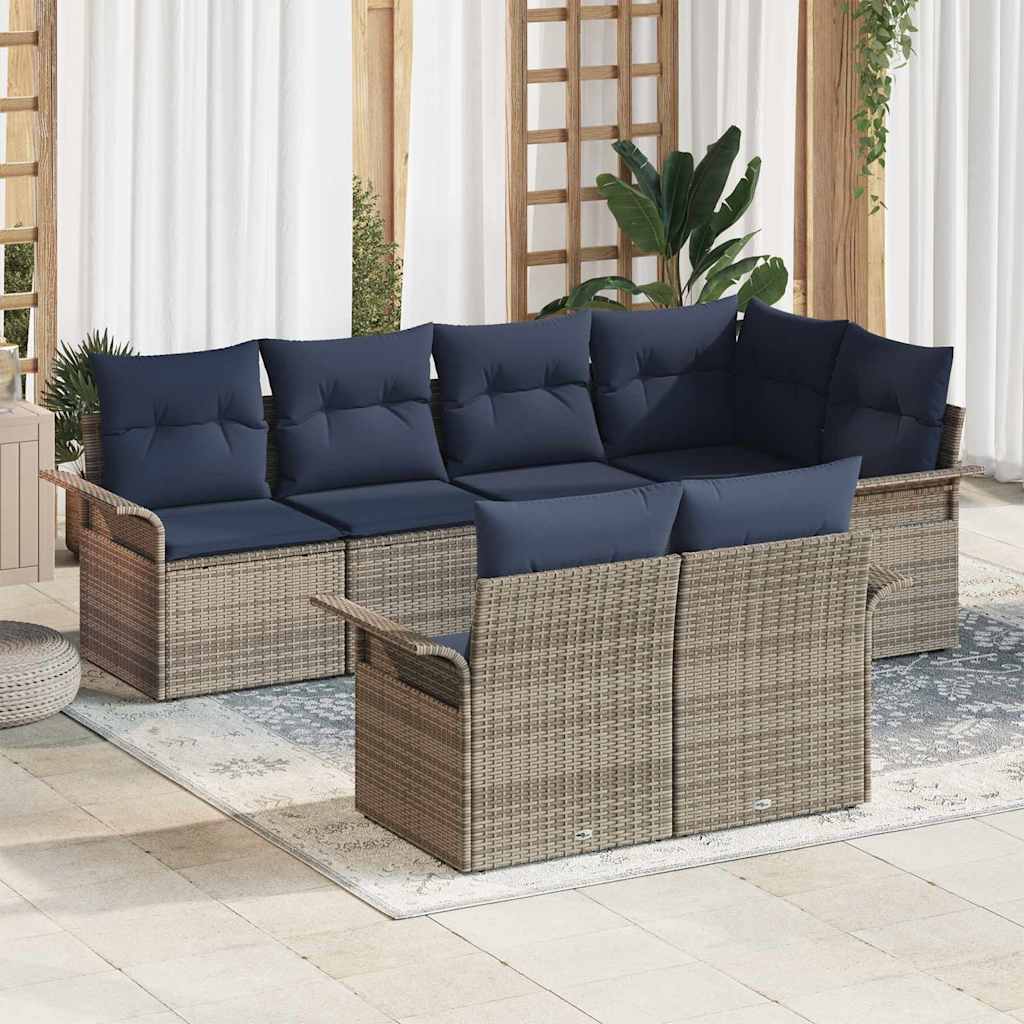 Tuin Sofa Set met kussen met opslag 7 pcs Grijs Poly riet is nu te koop bij PeponiXL, paradijselijk wonen!