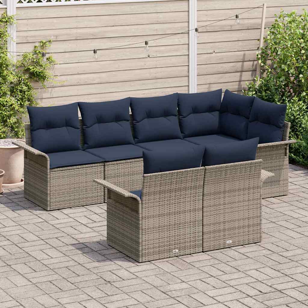 Tuin Sofa Set met kussen met opslag 7 pcs Grijs Poly riet is nu te koop bij PeponiXL, paradijselijk wonen!