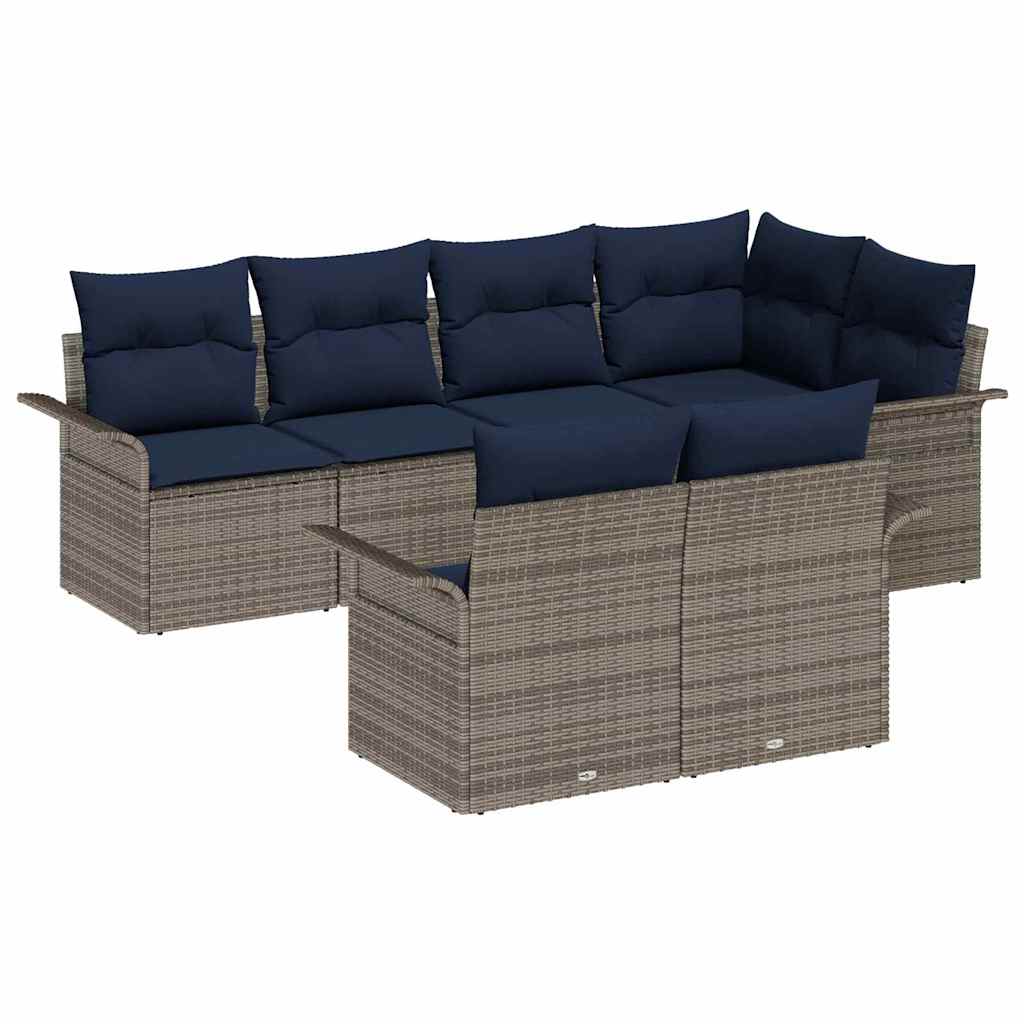 Tuin Sofa Set met kussen met opslag 7 pcs Grijs Poly riet is nu te koop bij PeponiXL, paradijselijk wonen!