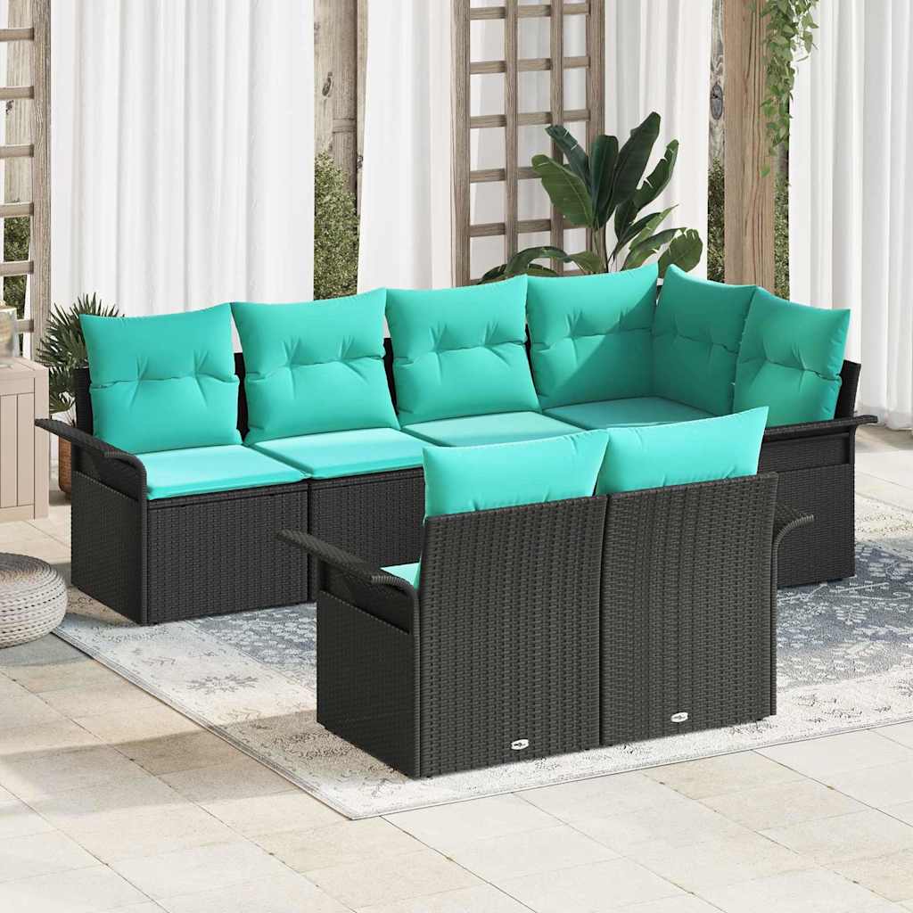Tuin Sofa Set met kussen met opslag 7 pcs Zwart Poly riet is nu te koop bij PeponiXL, paradijselijk wonen!