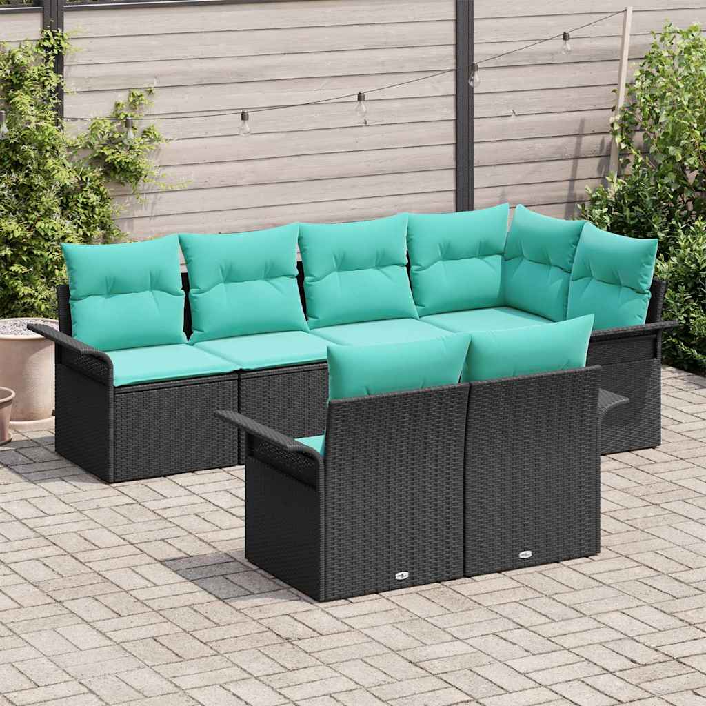 Tuin Sofa Set met kussen met opslag 7 pcs Zwart Poly riet is nu te koop bij PeponiXL, paradijselijk wonen!