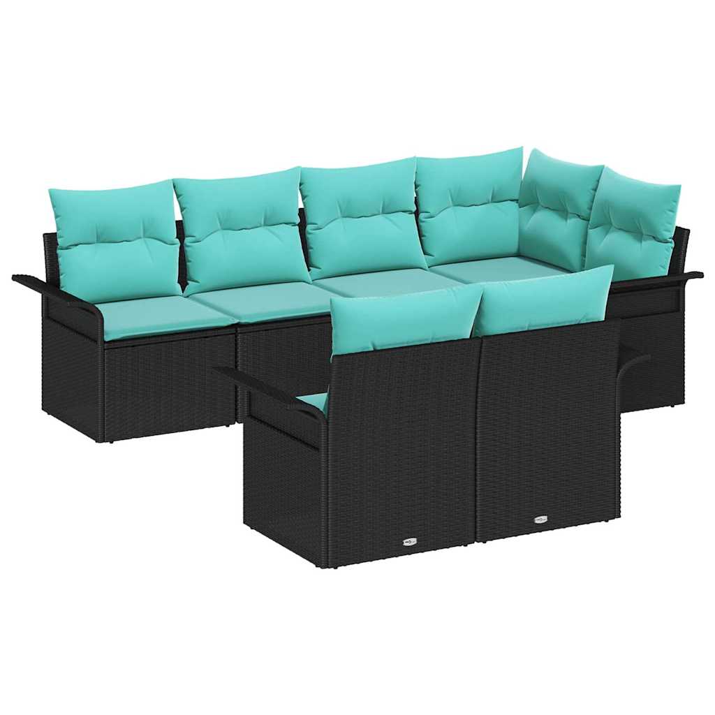Tuin Sofa Set met kussen met opslag 7 pcs Zwart Poly riet is nu te koop bij PeponiXL, paradijselijk wonen!