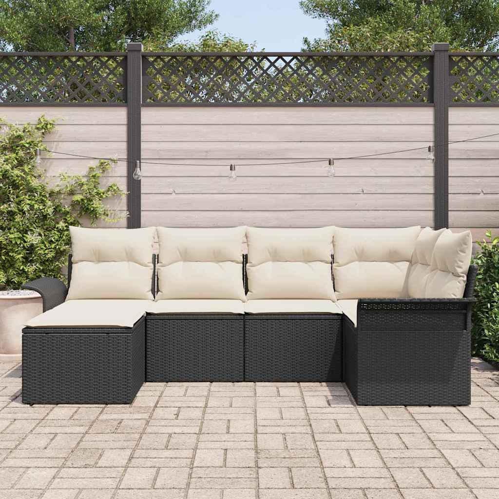 Tuin Sofa Set met opslag 6 pcs Zwart poly rattan is nu te koop bij PeponiXL, paradijselijk wonen!