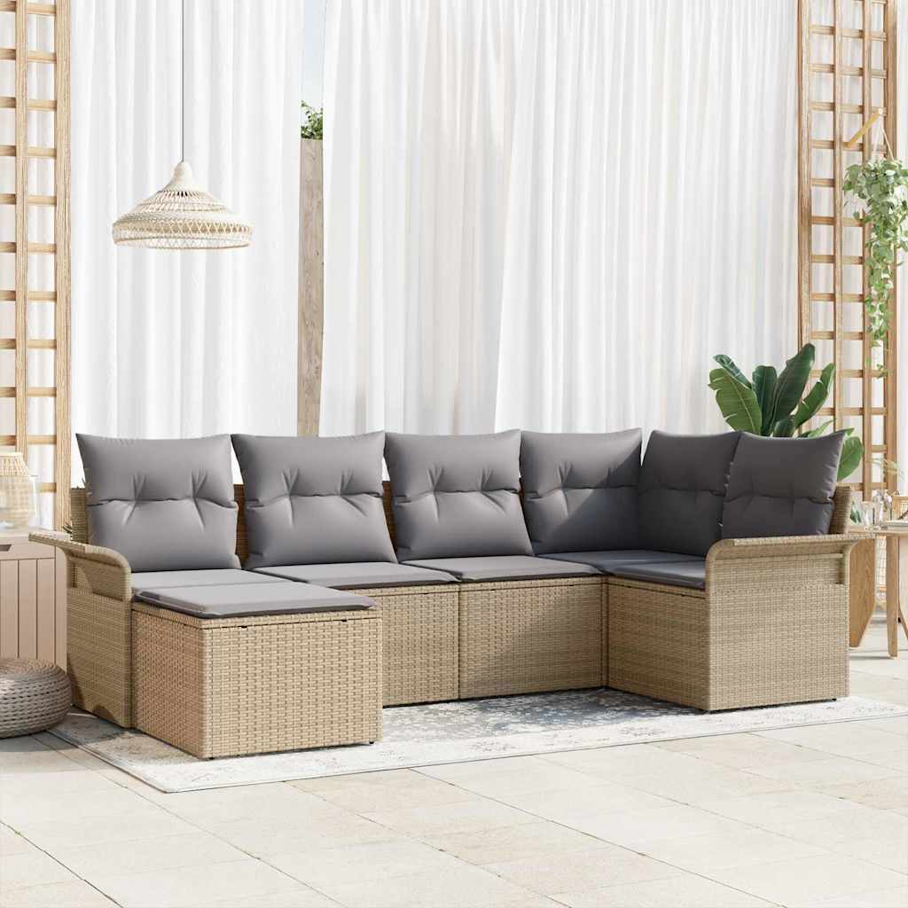 Tuin Sofa Set met opslag 6 pcs Beige poly rattan is nu te koop bij PeponiXL, paradijselijk wonen!