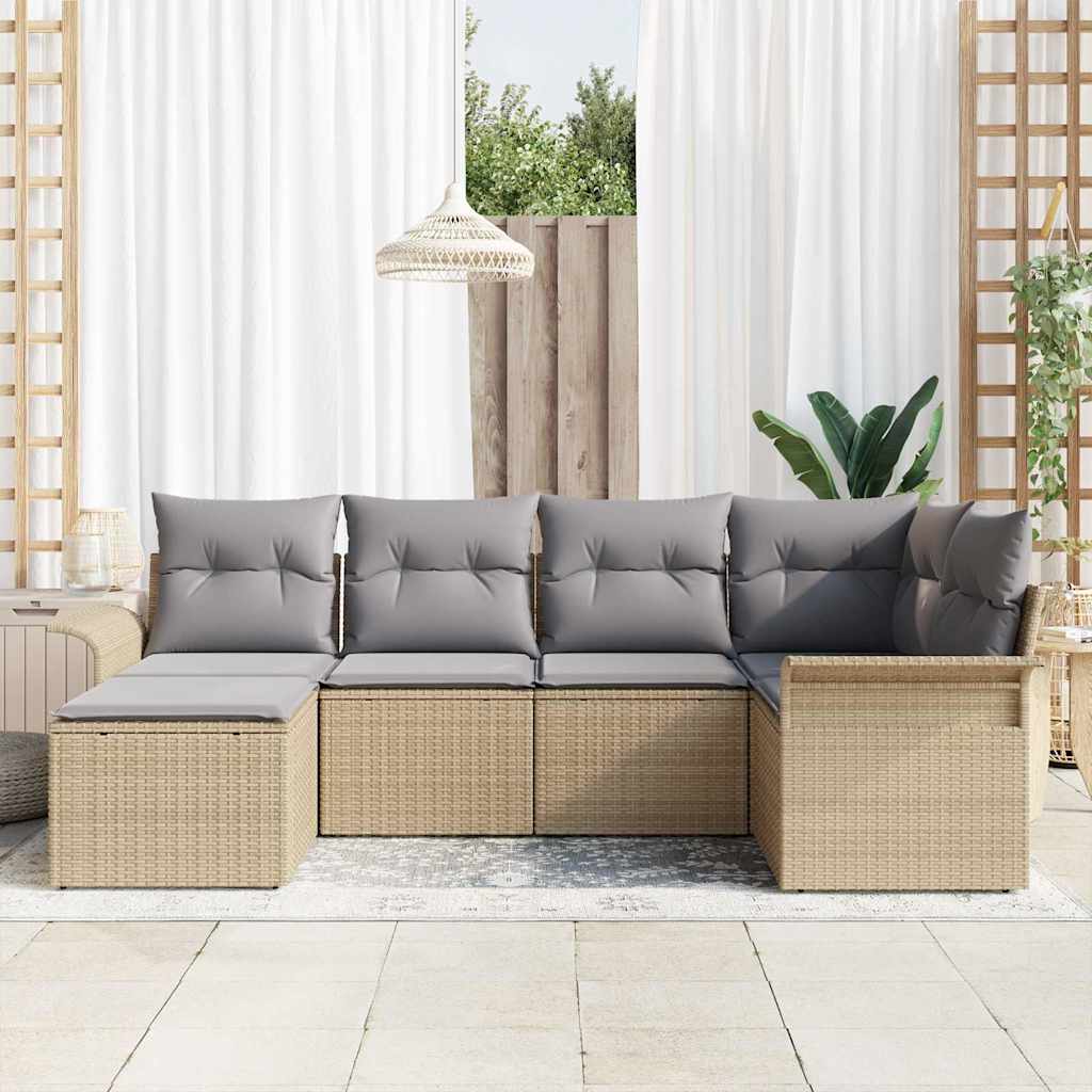 Tuin Sofa Set met opslag 6 pcs Beige poly rattan is nu te koop bij PeponiXL, paradijselijk wonen!