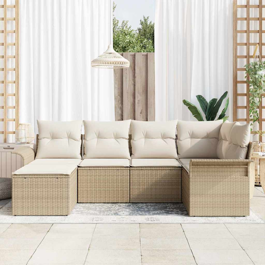Tuin Sofa Set met opslag 6 pcs Beige poly rattan is nu te koop bij PeponiXL, paradijselijk wonen!