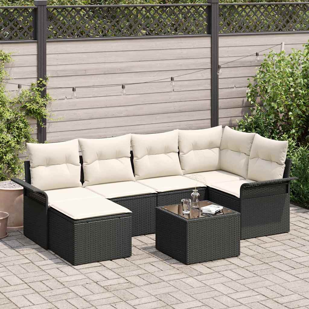 Tuin Sofa Set met opslag 7 pcs Zwart poly rattan is nu te koop bij PeponiXL, paradijselijk wonen!