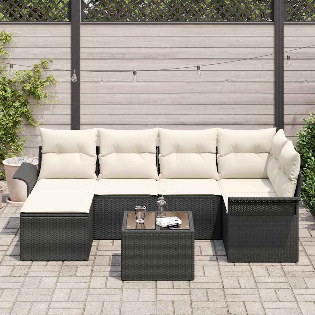 Tuin Sofa Set met opslag 7 pcs Zwart poly rattan is nu te koop bij PeponiXL, paradijselijk wonen!