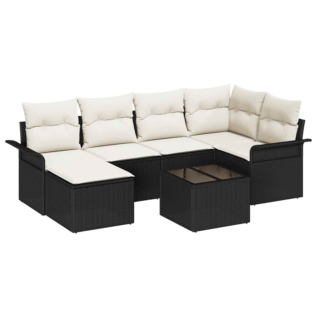 Tuin Sofa Set met opslag 7 pcs Zwart poly rattan is nu te koop bij PeponiXL, paradijselijk wonen!