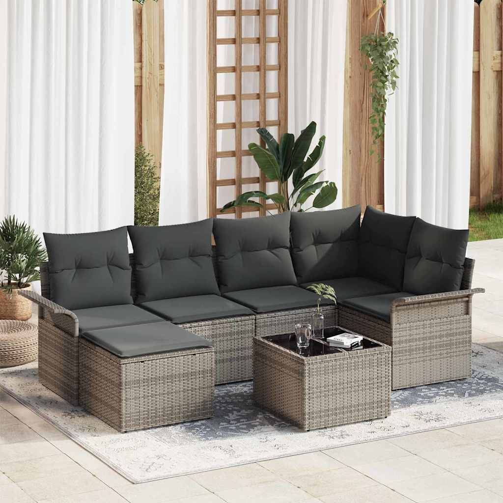 Tuin Sofa Set met opslag 7 pcs Grijs poly rattan is nu te koop bij PeponiXL, paradijselijk wonen!