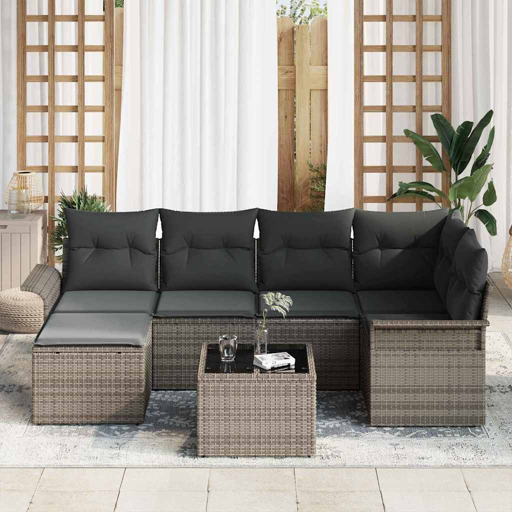 Tuin Sofa Set met opslag 7 pcs Grijs poly rattan is nu te koop bij PeponiXL, paradijselijk wonen!