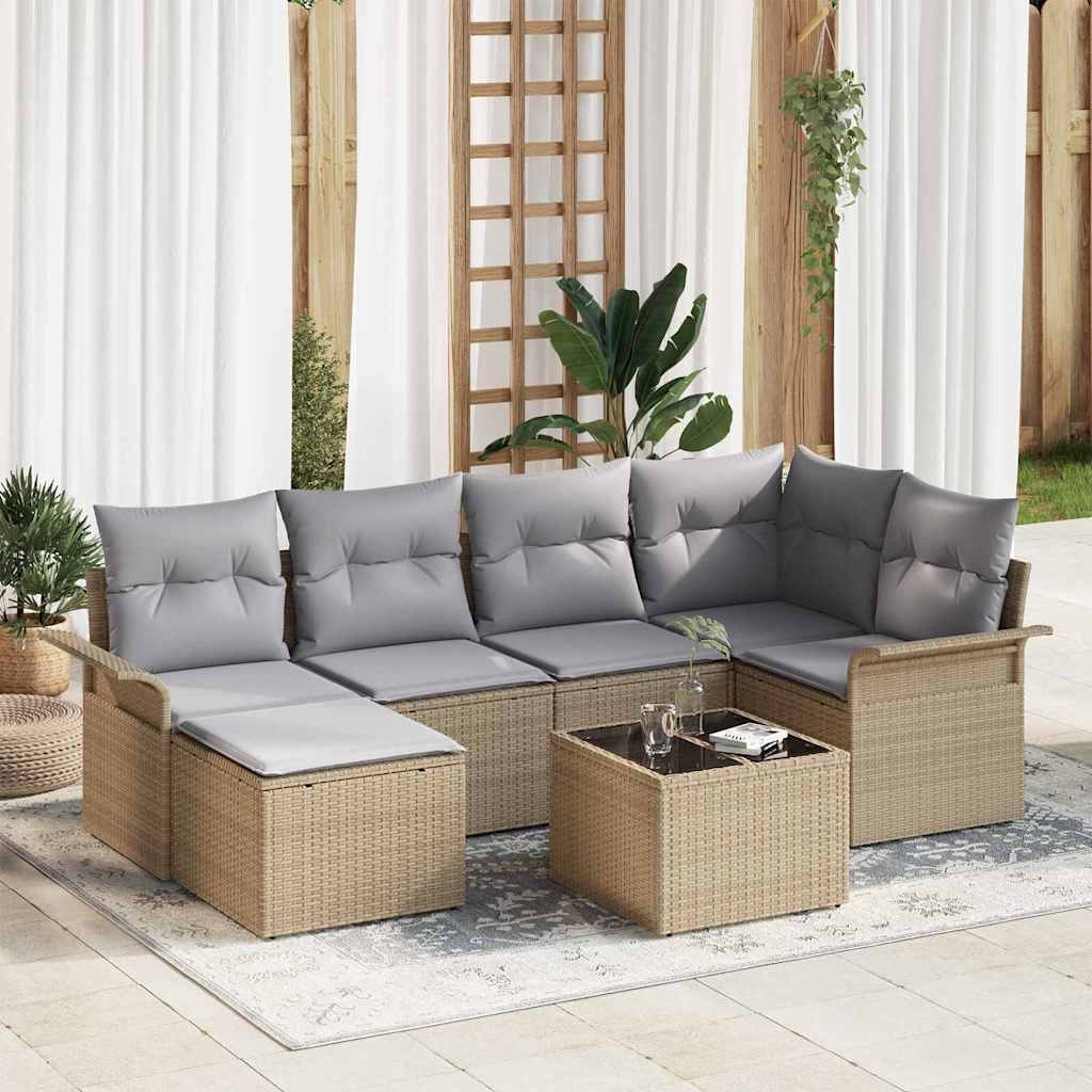 Tuin Sofa Set met kussen met opslag 7 pcs Beige Poly riet is nu te koop bij PeponiXL, paradijselijk wonen!
