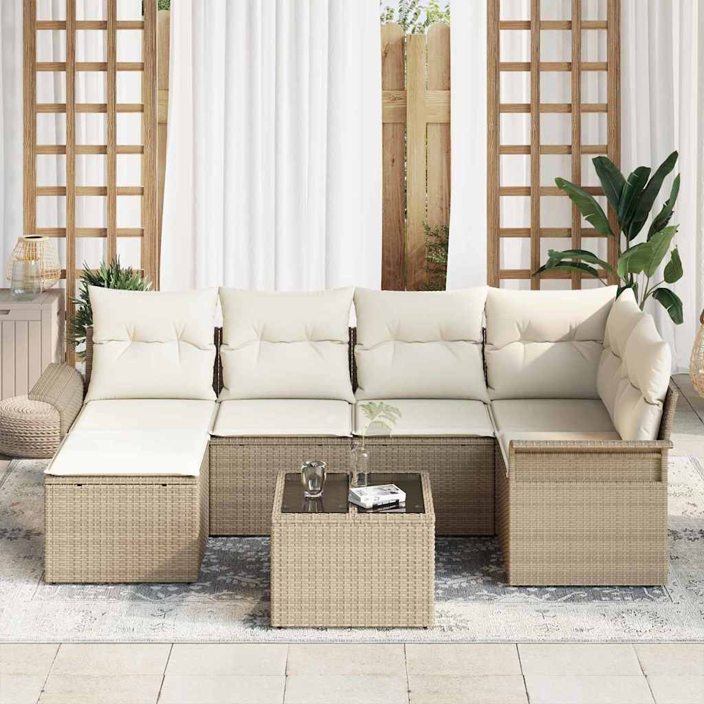 Tuin Sofa Set met opslag 7 pcs Beige poly rattan is nu te koop bij PeponiXL, paradijselijk wonen!