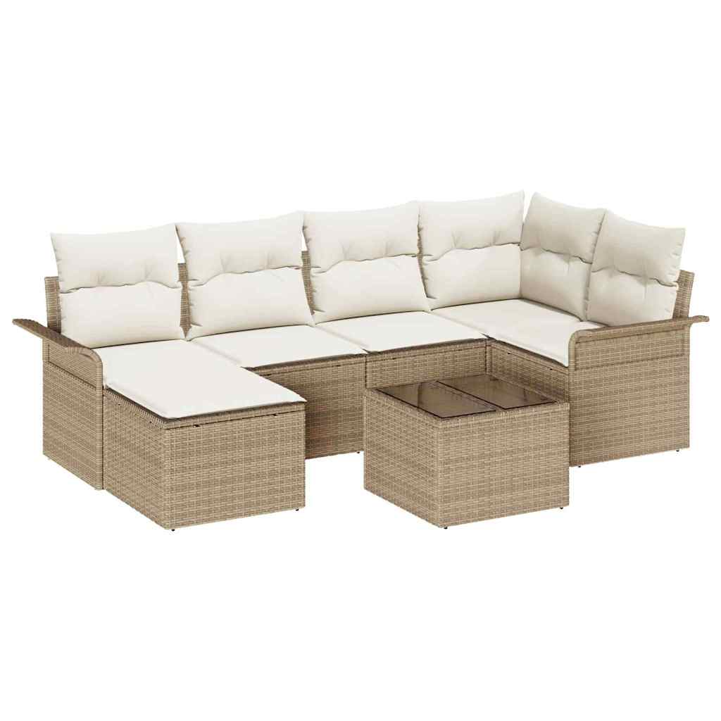 Tuin Sofa Set met opslag 7 pcs Beige poly rattan is nu te koop bij PeponiXL, paradijselijk wonen!