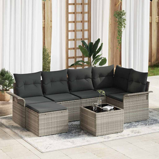 Tuin Sofa Set met opslag 7 pcs Lichtgrijs poly rattan is nu te koop bij PeponiXL, paradijselijk wonen!