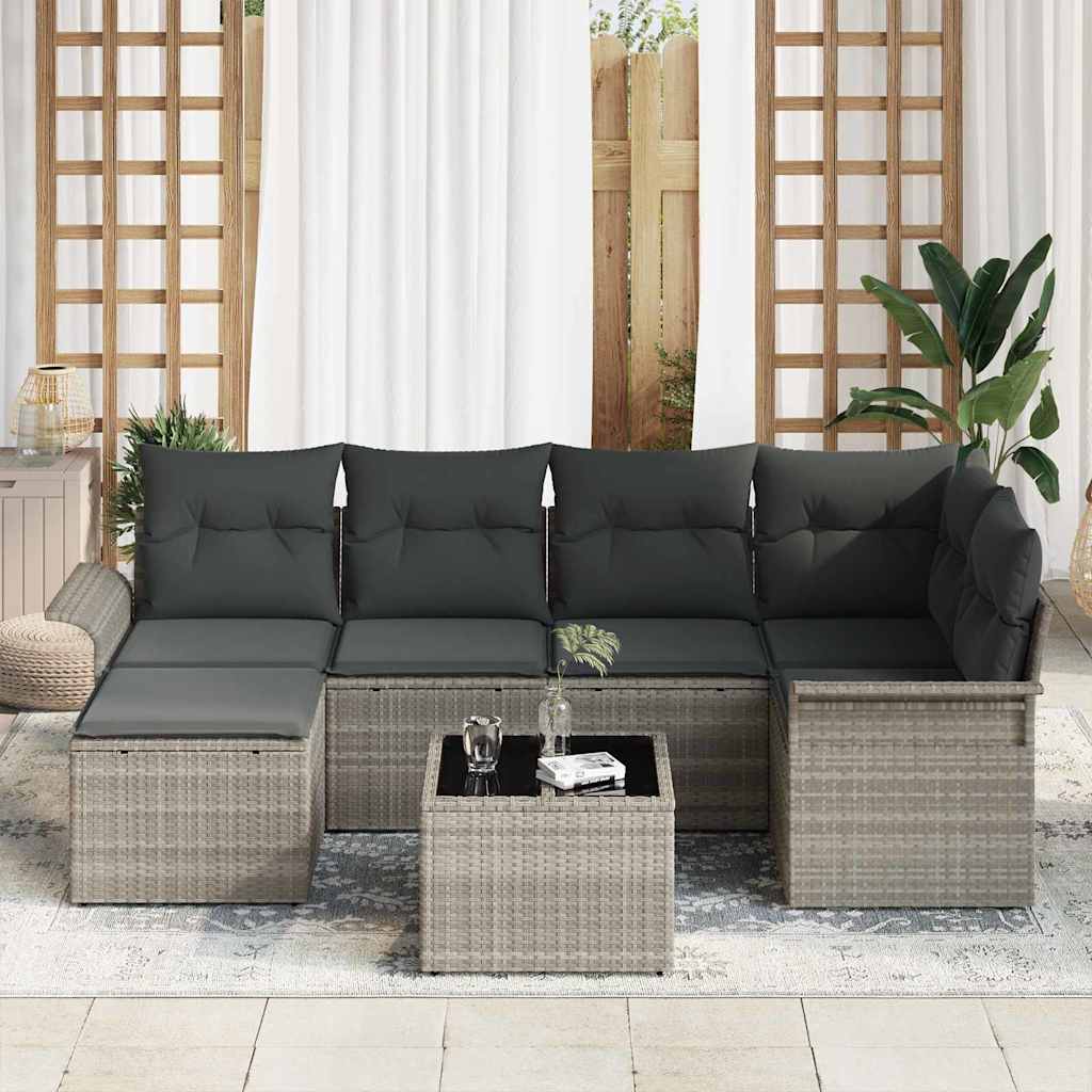 Tuin Sofa Set met opslag 7 pcs Lichtgrijs poly rattan is nu te koop bij PeponiXL, paradijselijk wonen!