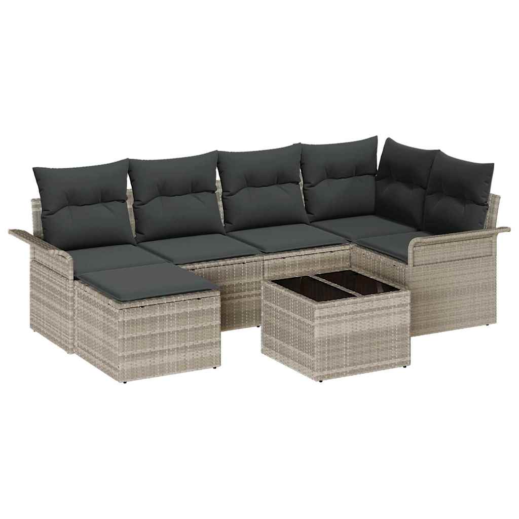 Tuin Sofa Set met opslag 7 pcs Lichtgrijs poly rattan is nu te koop bij PeponiXL, paradijselijk wonen!