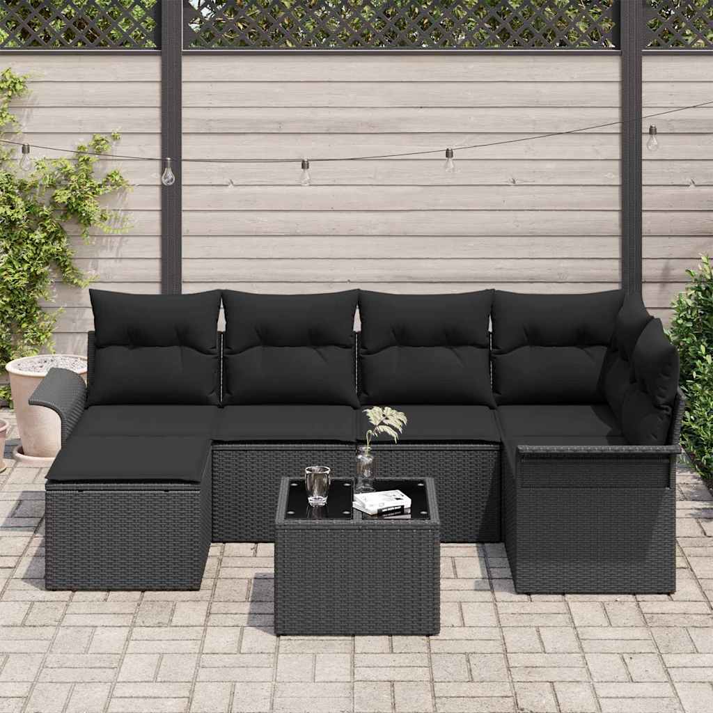 Tuin Sofa Set met opslag 7 pcs Zwart poly rattan is nu te koop bij PeponiXL, paradijselijk wonen!