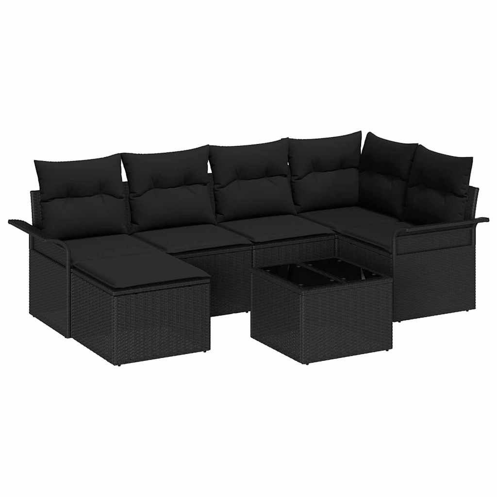 Tuin Sofa Set met opslag 7 pcs Zwart poly rattan is nu te koop bij PeponiXL, paradijselijk wonen!