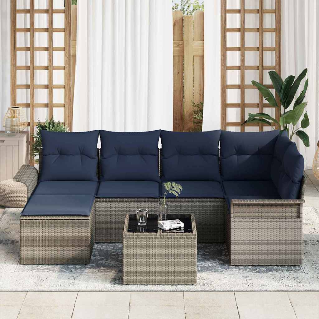 Tuin Sofa Set met opslag 7 pcs Grijs poly rattan is nu te koop bij PeponiXL, paradijselijk wonen!