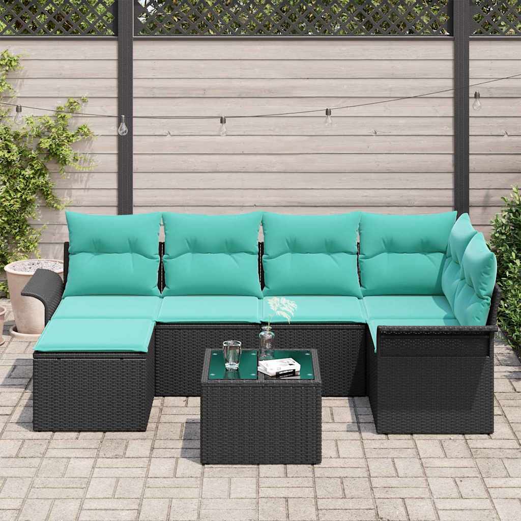 Tuin Sofa Set met opslag 7 pcs Zwart poly rattan is nu te koop bij PeponiXL, paradijselijk wonen!