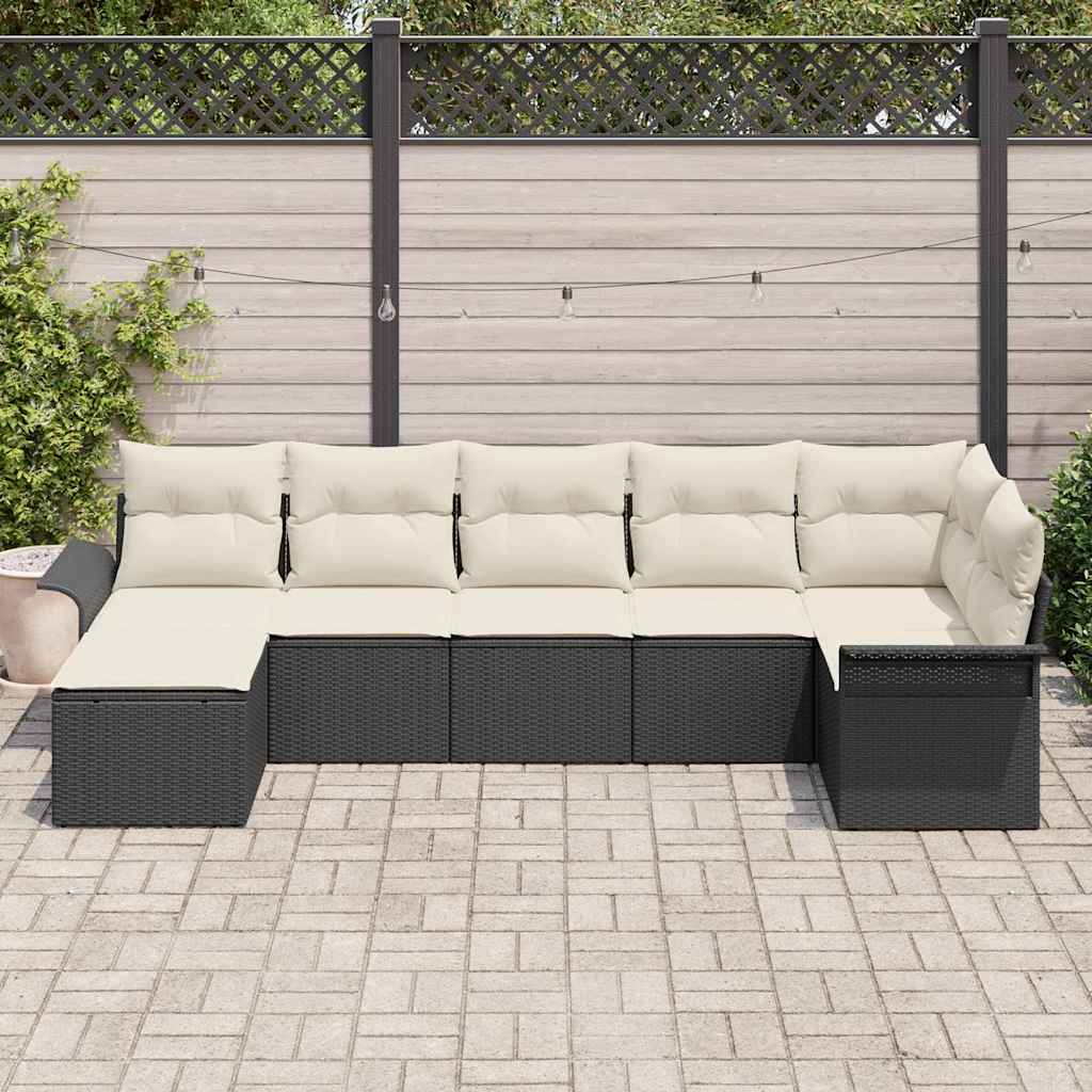 Tuin Sofa Set met opslag 7 pcs Zwart poly rattan is nu te koop bij PeponiXL, paradijselijk wonen!