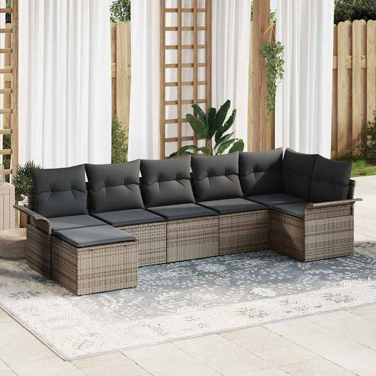 Tuin Sofa Set met kussen met opslag 7 pcs Grijs Poly riet is nu te koop bij PeponiXL, paradijselijk wonen!