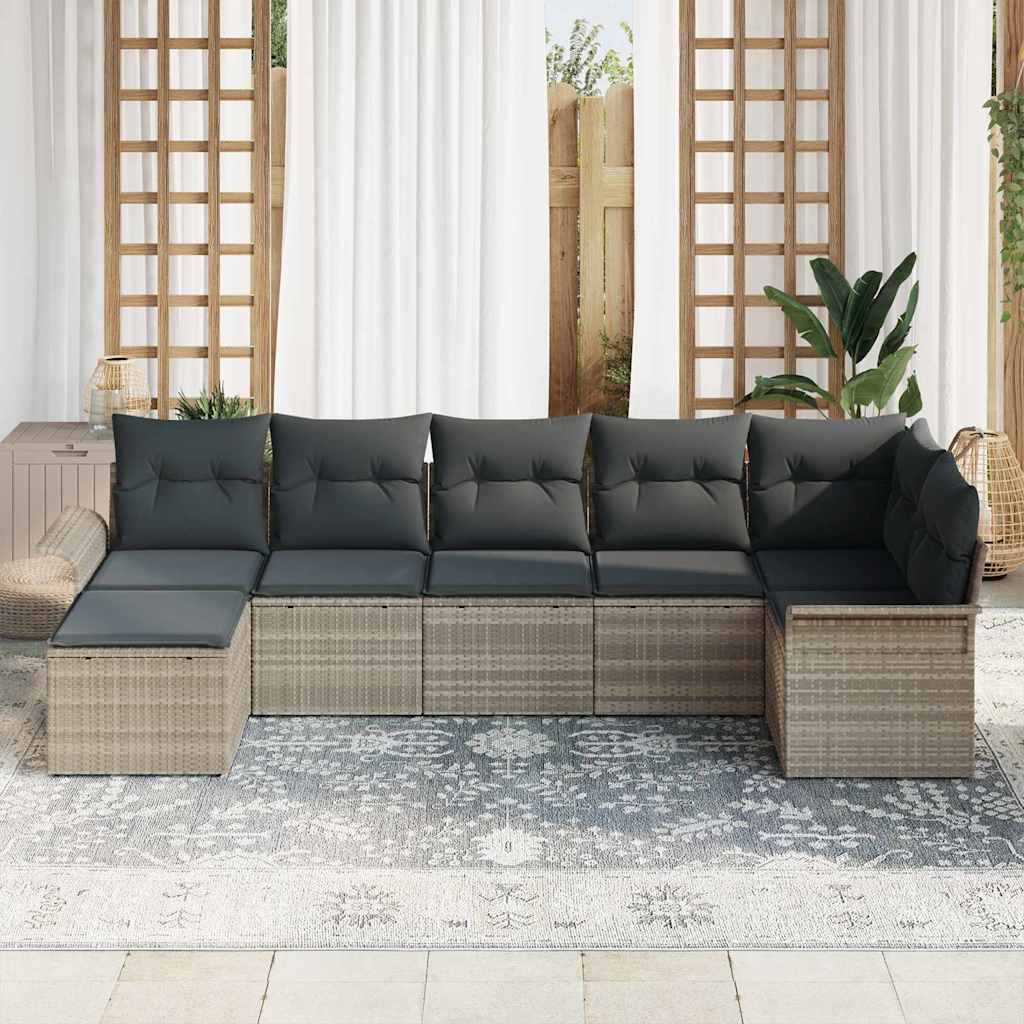 Tuin Sofa Set met kussen met opslag 7 pcs Lichtgrijs Poly riet is nu te koop bij PeponiXL, paradijselijk wonen!