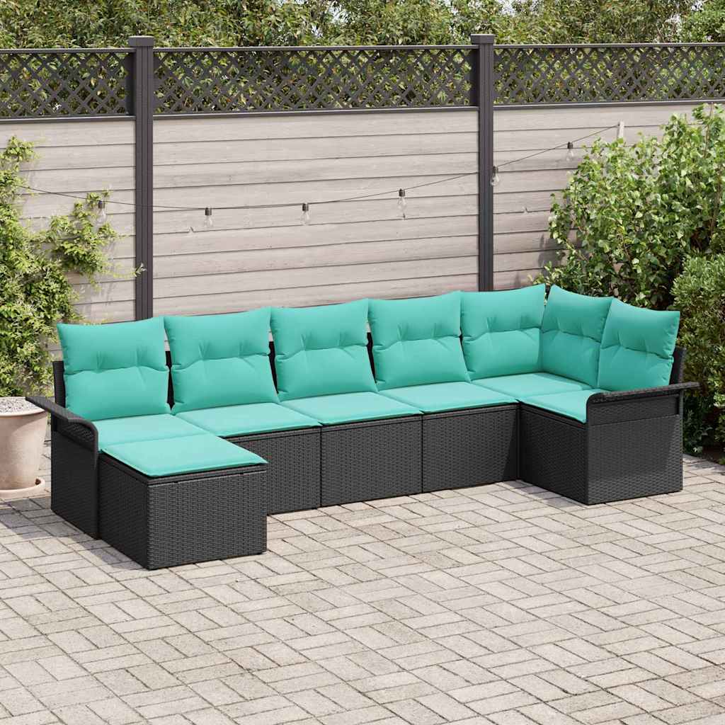 Tuin Sofa Set met opslag 7 pcs Zwart poly rattan is nu te koop bij PeponiXL, paradijselijk wonen!