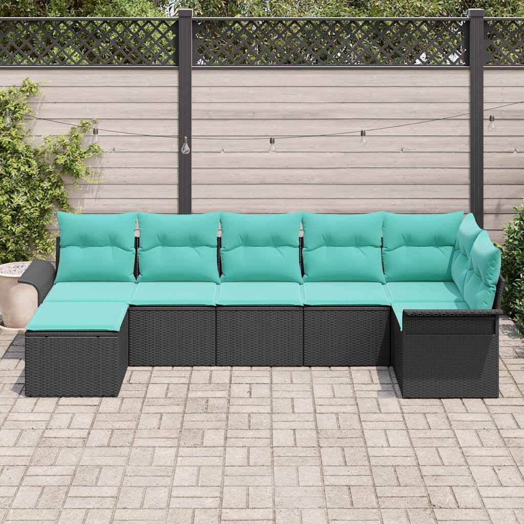 Tuin Sofa Set met opslag 7 pcs Zwart poly rattan is nu te koop bij PeponiXL, paradijselijk wonen!