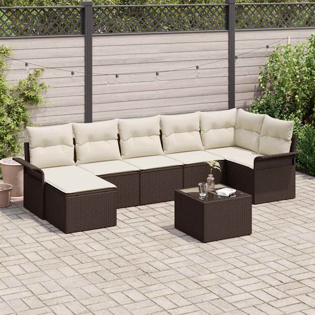 Tuin Sofa Set met kussen met opslag 8 pcs Bruin Poly riet is nu te koop bij PeponiXL, paradijselijk wonen!