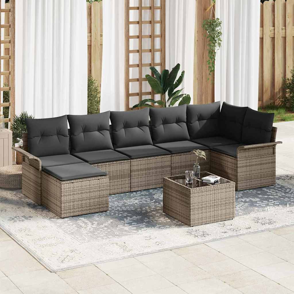Tuin Sofa Set met kussen met opslag 8 pcs Grijs Poly riet is nu te koop bij PeponiXL, paradijselijk wonen!