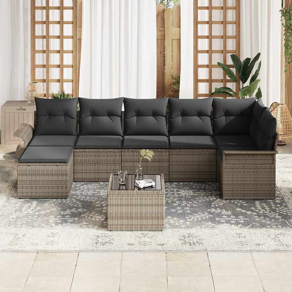 Tuin Sofa Set met kussen met opslag 8 pcs Grijs Poly riet is nu te koop bij PeponiXL, paradijselijk wonen!