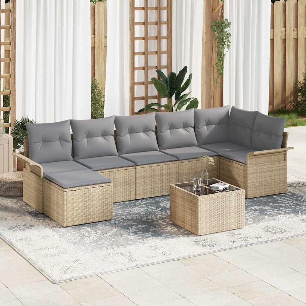 Tuin Sofa Set met kussen met opslag 8 pcs Beige Poly riet is nu te koop bij PeponiXL, paradijselijk wonen!