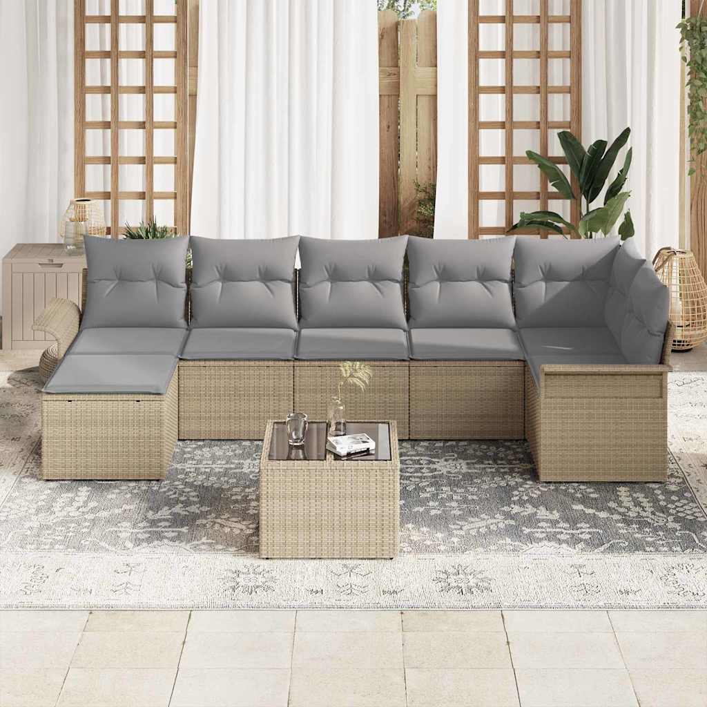 Tuin Sofa Set met kussen met opslag 8 pcs Beige Poly riet is nu te koop bij PeponiXL, paradijselijk wonen!