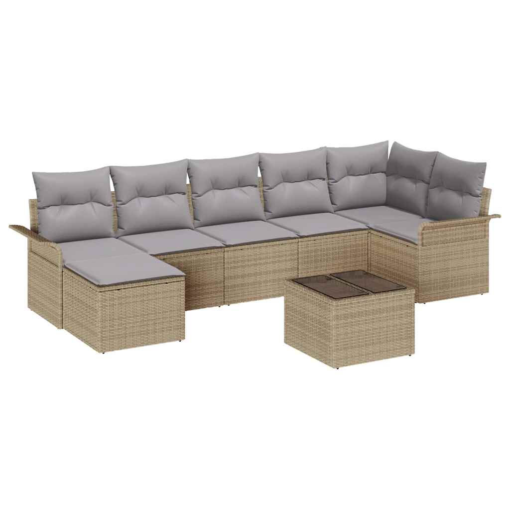Tuin Sofa Set met kussen met opslag 8 pcs Beige Poly riet is nu te koop bij PeponiXL, paradijselijk wonen!