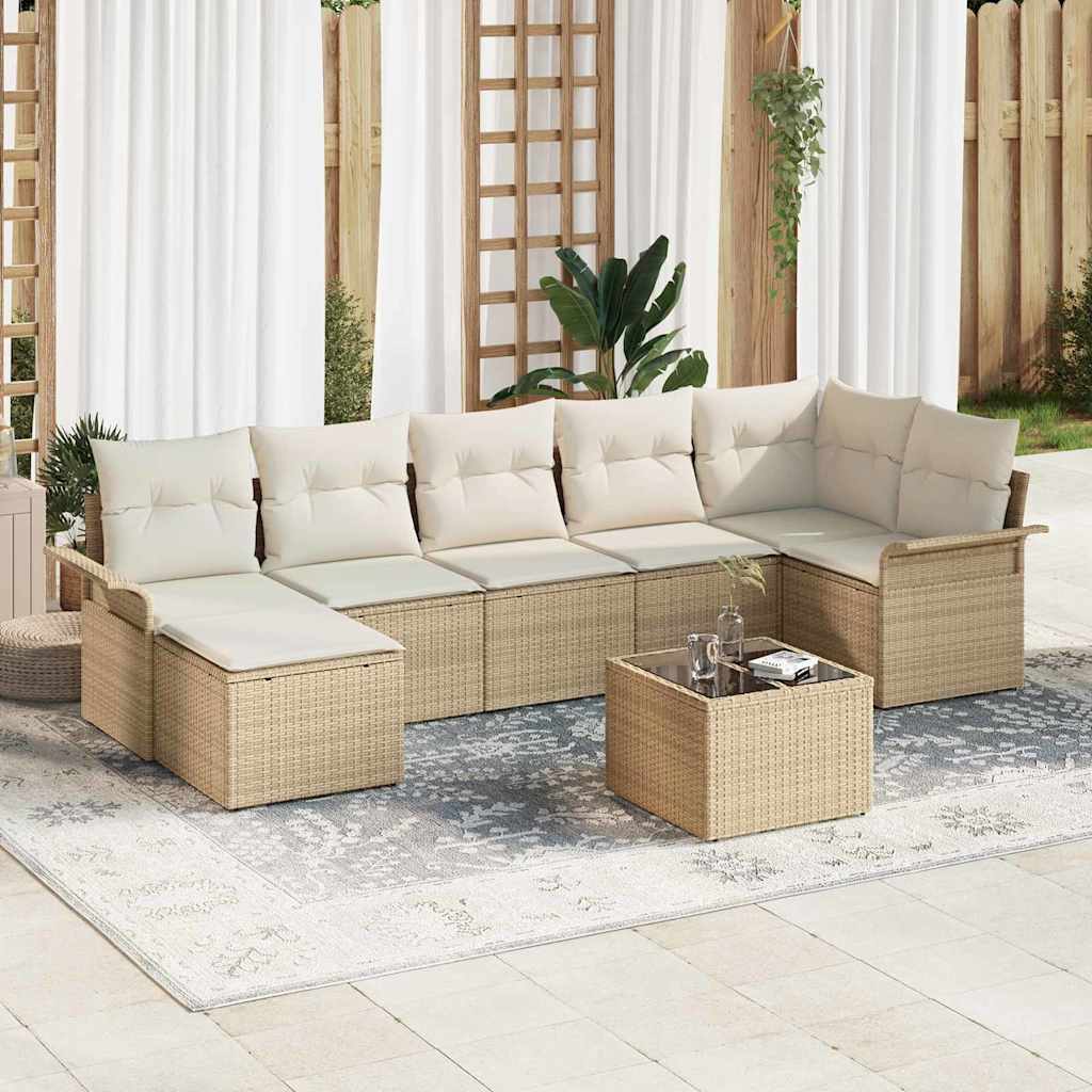 Tuin Sofa Set met kussen met opslag 8 pcs Beige Poly riet is nu te koop bij PeponiXL, paradijselijk wonen!