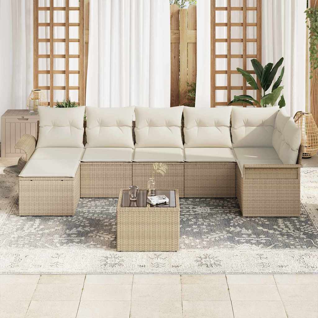 Tuin Sofa Set met kussen met opslag 8 pcs Beige Poly riet is nu te koop bij PeponiXL, paradijselijk wonen!