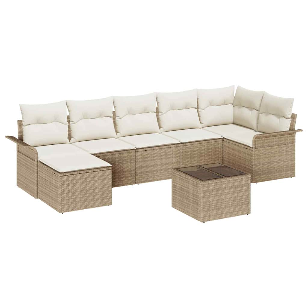 Tuin Sofa Set met kussen met opslag 8 pcs Beige Poly riet is nu te koop bij PeponiXL, paradijselijk wonen!