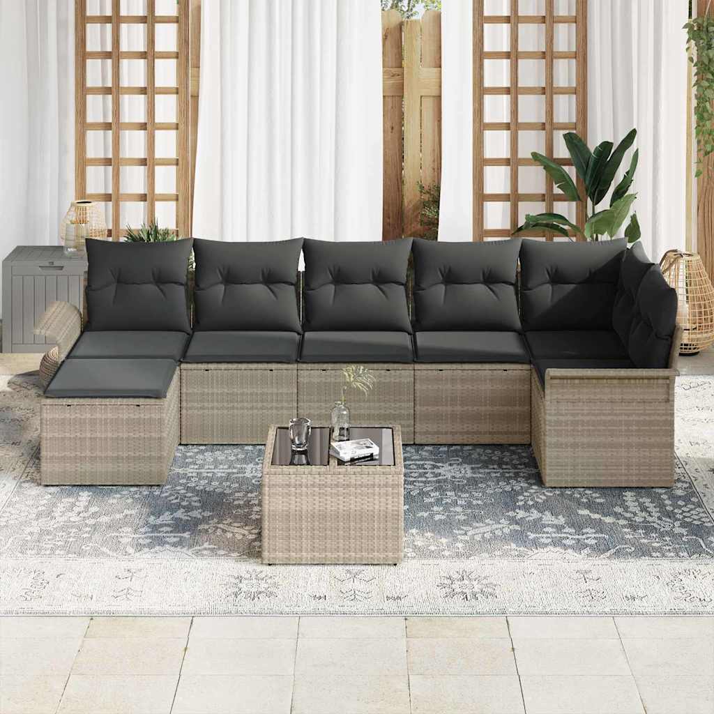 Tuin Sofa Set met kussen met opslag 8 pcs Lichtgrijs Poly riet is nu te koop bij PeponiXL, paradijselijk wonen!