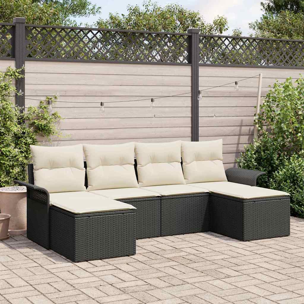 Tuin Sofa Set met opslag 6 pcs Zwart poly rattan is nu te koop bij PeponiXL, paradijselijk wonen!