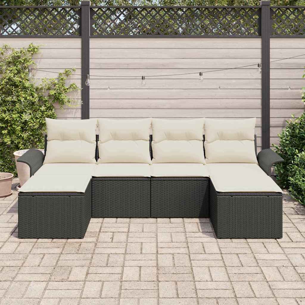 Tuin Sofa Set met opslag 6 pcs Zwart poly rattan is nu te koop bij PeponiXL, paradijselijk wonen!